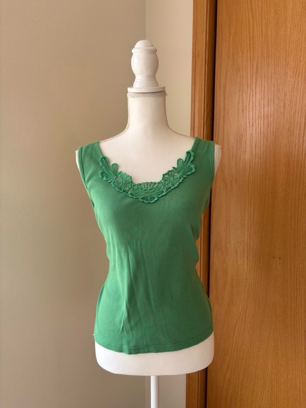 100% Cotton St. John's Bay Green Lace-Trim Tank